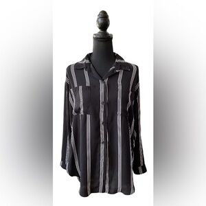 Shinestar: Black and White Stripe Button Down Shirt